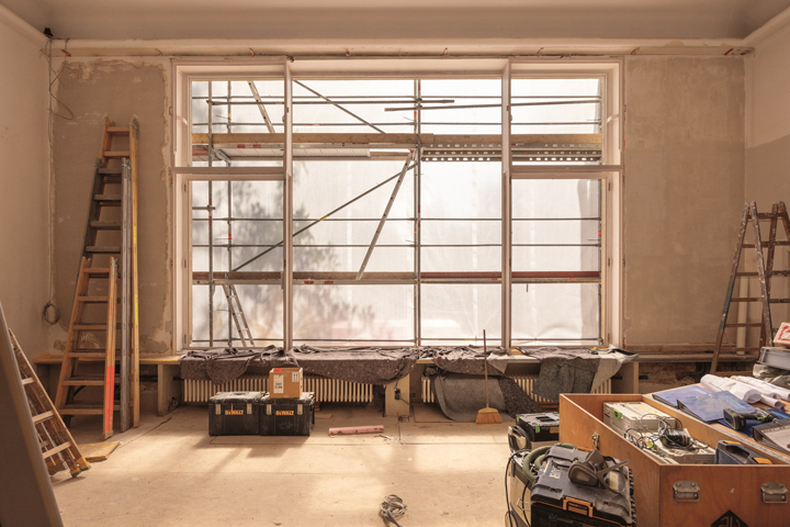 The spacious dining room was temporarily used as a workshop.  