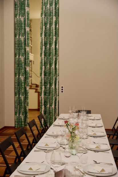 Your dinner is served in the dining room at an elegantly appointed table.